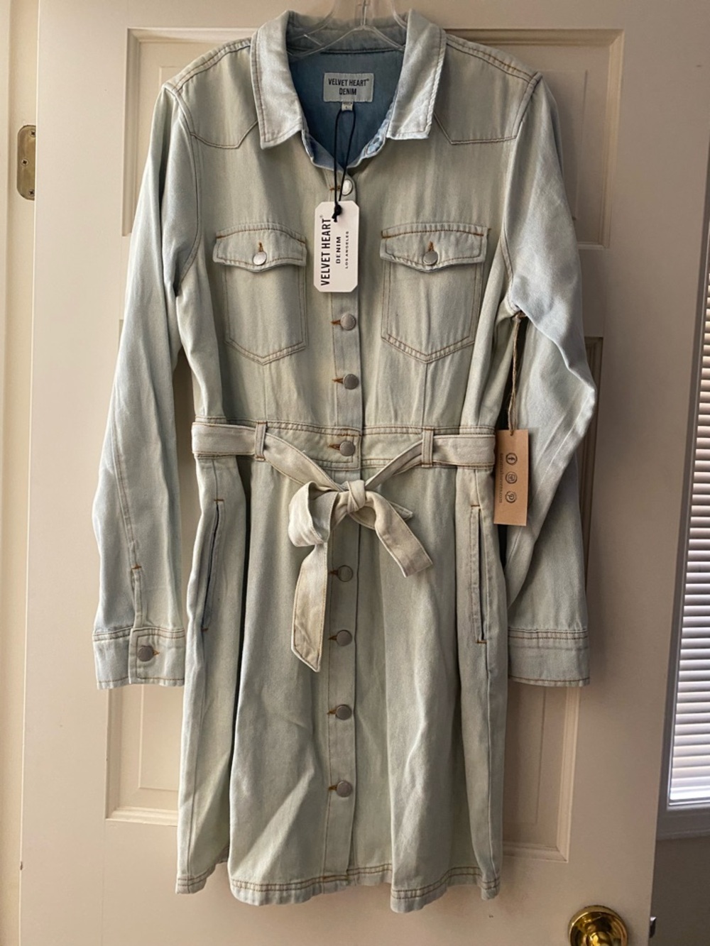 Velvet Heart Light Blue Washed Denim Belted Jacket Dress - Picture 1 of 1